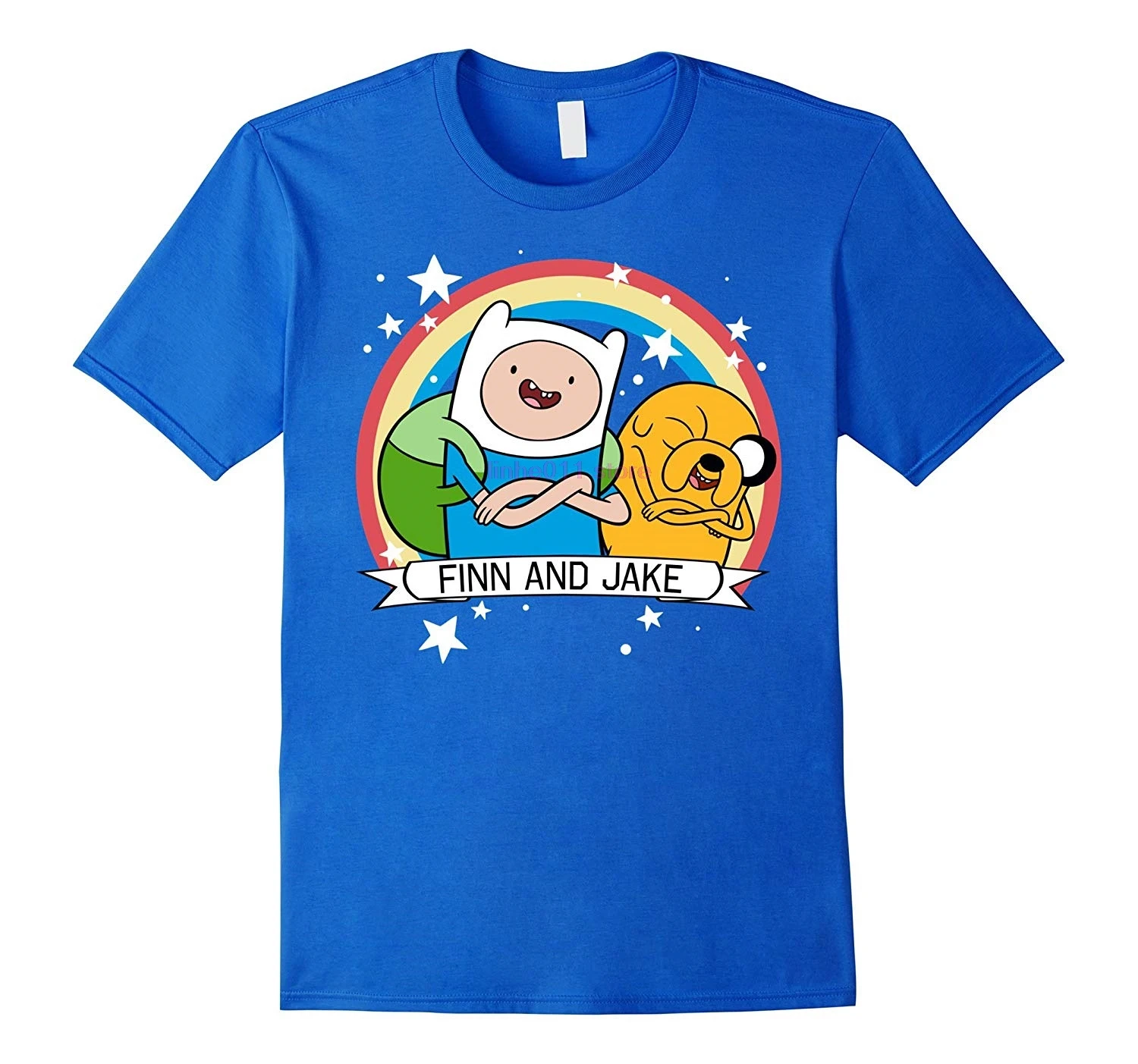 

GILDAN new men shirt Adventure Time Finn & Jake Rainbow Banner Graphic T Shirt
