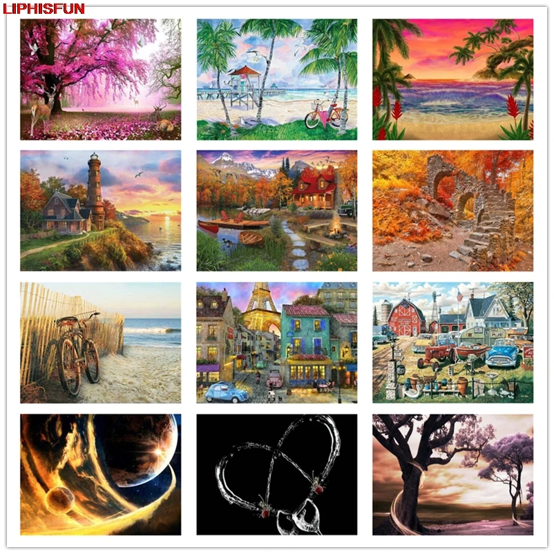 LIPHISFUN Needlework Diamond Painting Embroidery Cross Stitch Drill Home Decor Wallpaper Wall Sticker scenery fantasy rural star | Дом и сад