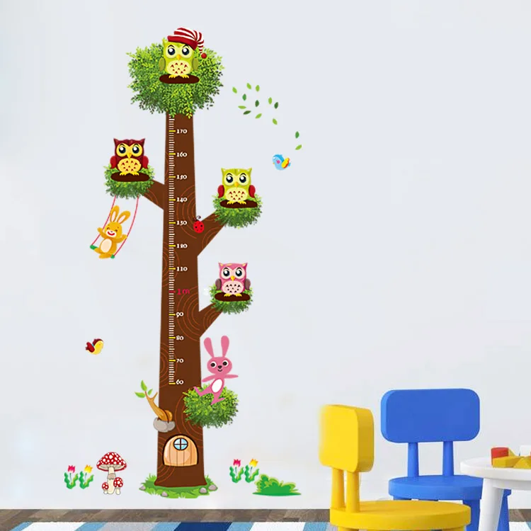 cartoon owl animal measurement height wall stickers ruler growth chart wall decor