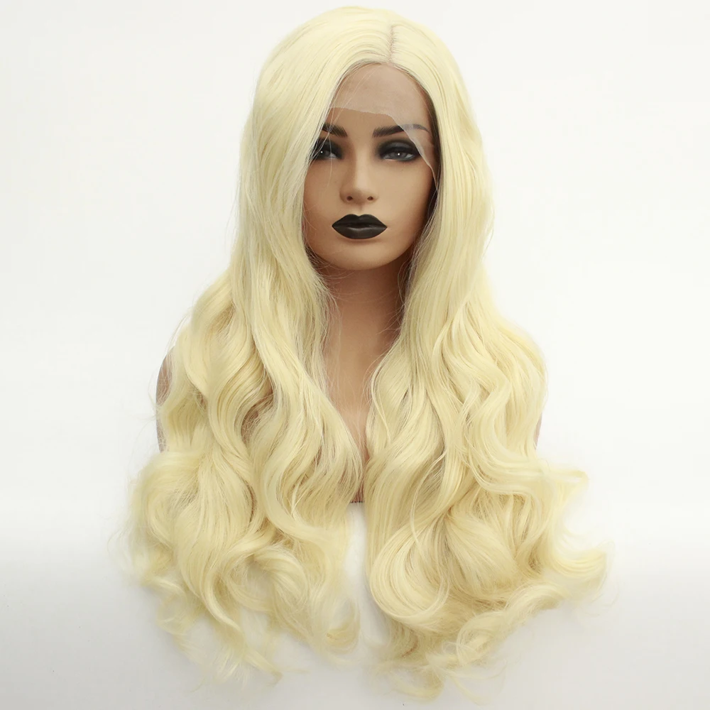 613 Платина блонд Кружева передние парики бесклеевые волнистые синтетические парики для женщин термостойкие волокна волнистые