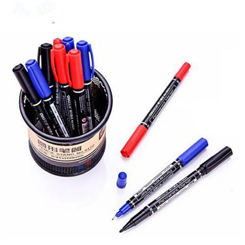 Deli 3pcs colored dual tip 0.5/1 mm fast dry permanent sign marker pens for 