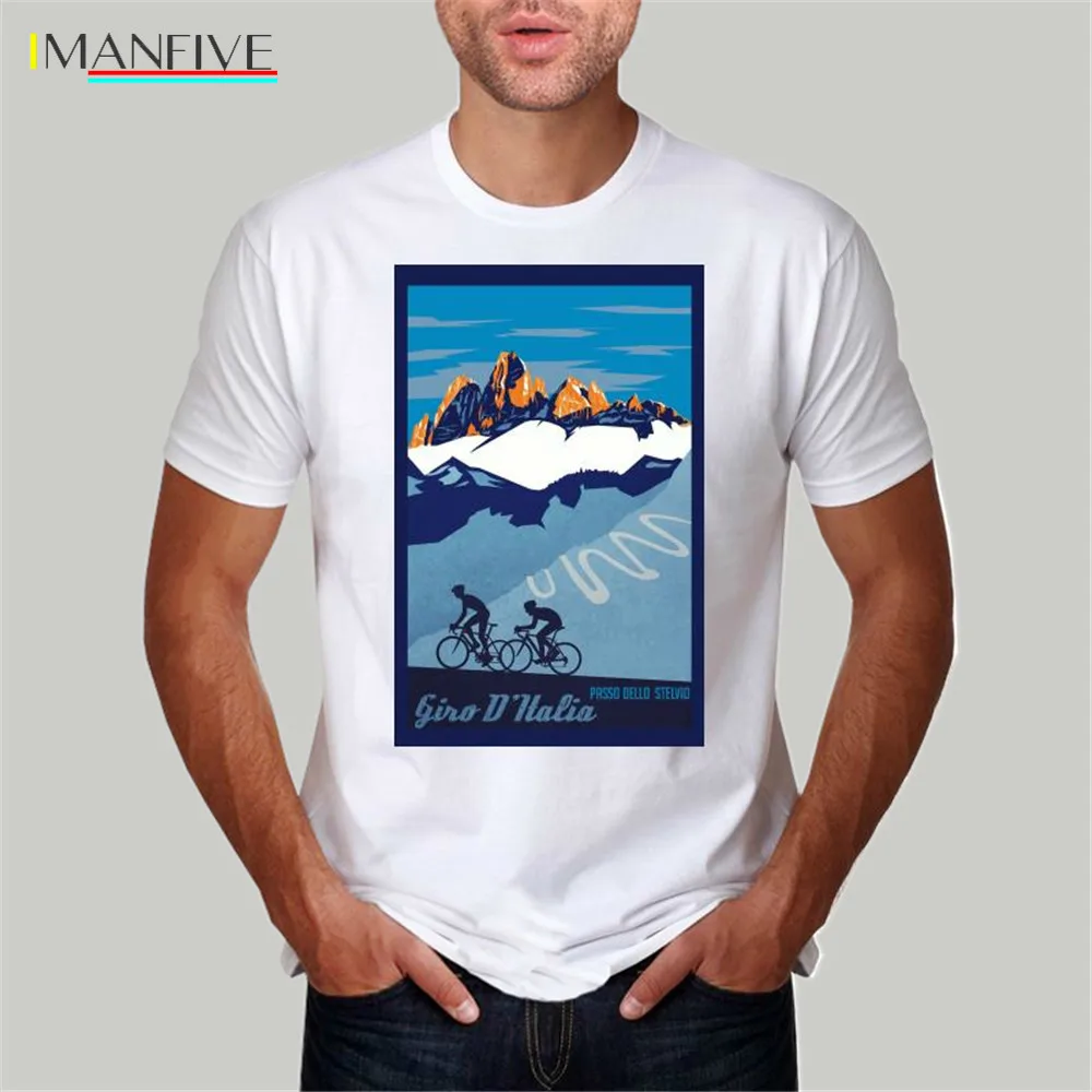 

summer fashion men t shirt Giro D' Italia Retro Paso Del Stelvio Cycle Poster tshirt men cotton Short Sleeve sbz498