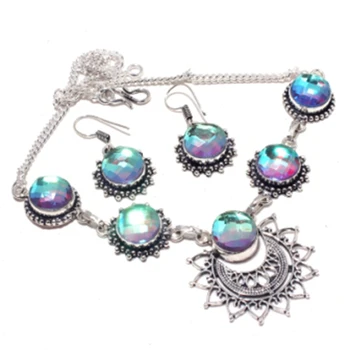 

Rainbow Topas Necklace Earing Silver Overlay over Copper , 44cm, FRN0086