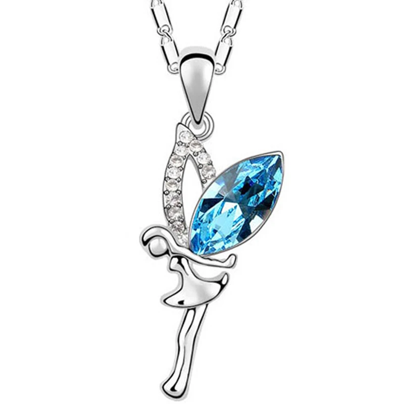 

2017 dancing girl design Wholesales white gold color Ausntrian Crystal Angel Fairy Pendant Necklace jewelry 84304