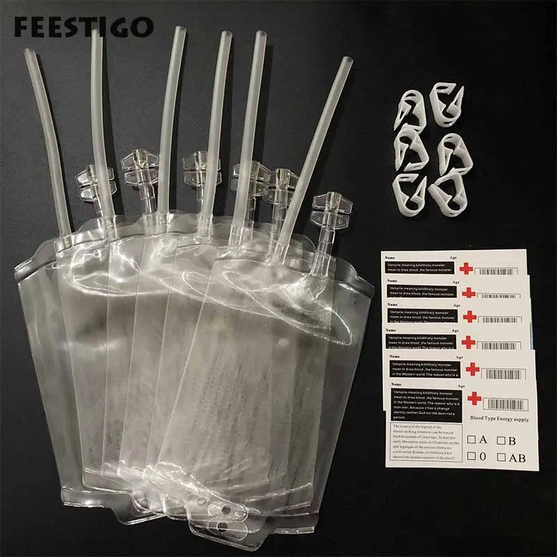 

10PCS Transparent Clear Blood Bag Pvc Reusable Blood Energy Drink Bag Halloween Decoration Pouch Props Vampire Party Supplies