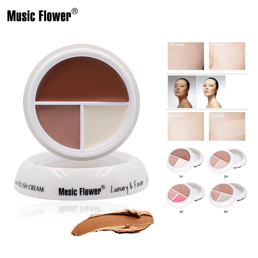 

Music Flower 3 Colors Matte Face Full Coverage Concealer Makeup Base Foundation Oil-control Professional Make Up Cream