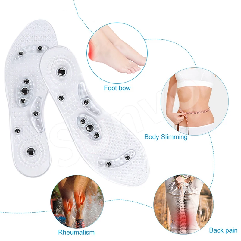 Magnetic Therapy Silicone Insole Transparent Massage Foot Weight Loss Insole Health Insole Reusable Trimming Large Size 35-46