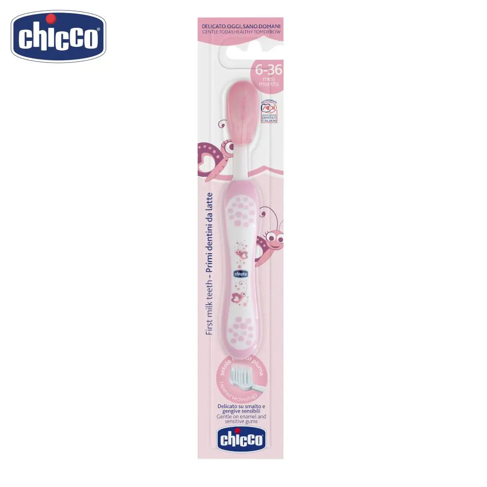 Зубная щетка Chicco с эргономичной ручкой 6 мес.+ цвет голубой|Зубные щетки| |