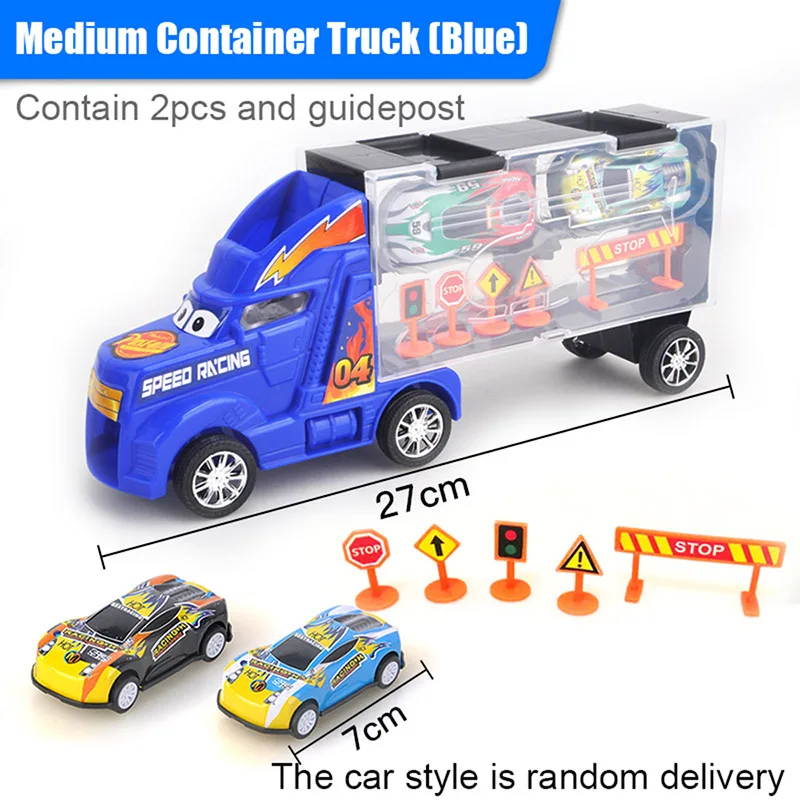 Blue truck 2 cars 1/24 масштабный контейнер для хранения, грузовик, пластиковые транспортные средства, игрушки с литой под давлением мини-автомобиль, горячие Литые Автомобильные колеса, волшебные треки, машины для детей - Цвет: Blue truck 2 cars