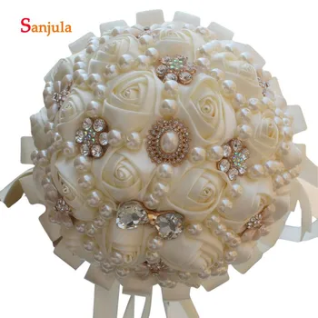 

Stunning Pearls Rhinestones Shiny Wedding Bouquet Artificial Flowers Ribbons Wedding Accessories buque noiva WB17