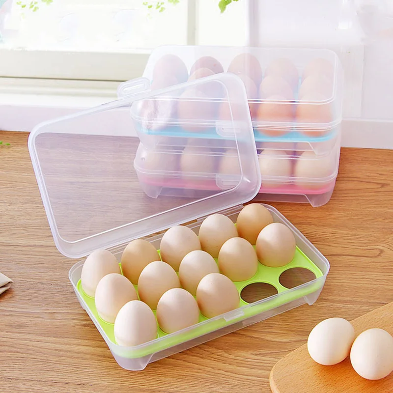 15 Grid Plastic Egg Container Kitchen Food Storage Clear Container