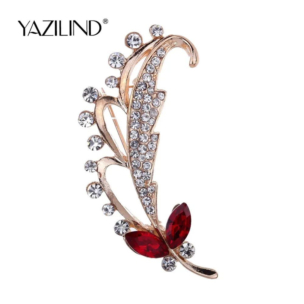 

Fashion Fine Jewelry Vintage Gold Color Brooch Leaves Crystal Rhinestone Pin Brooches jewelry