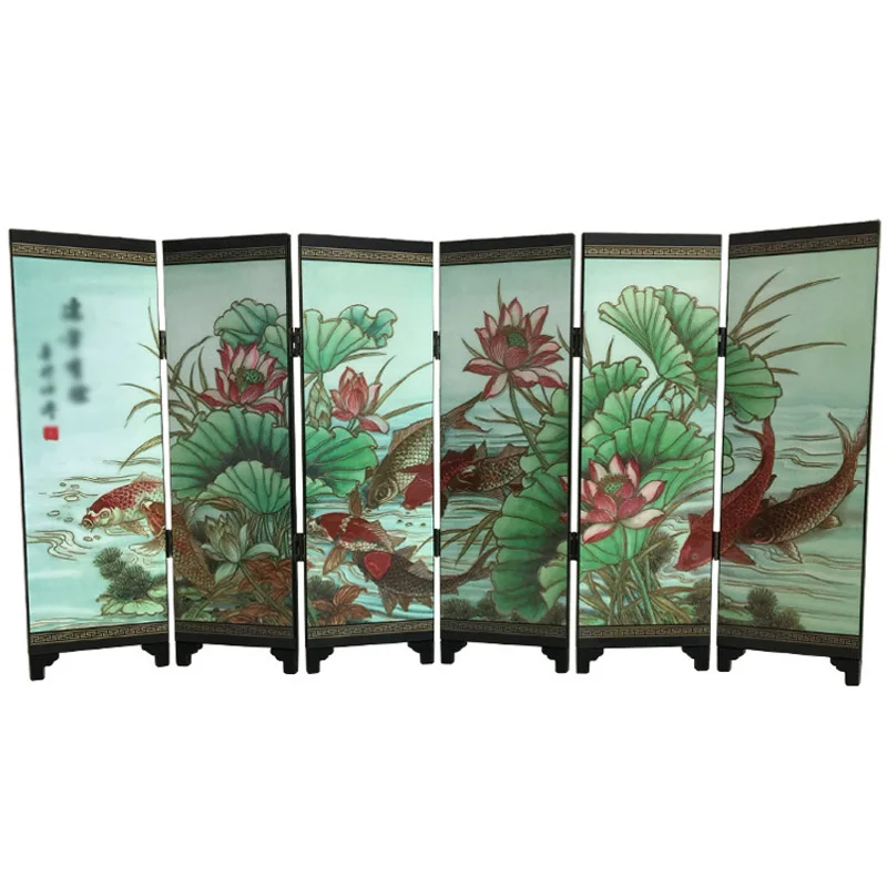 

1Pcs Mini Screen 6 Fold Table Top Wooden Chinese Art Home Study Desk Decoration Gift Unique High-quality Ornament 48*24*0.6cm