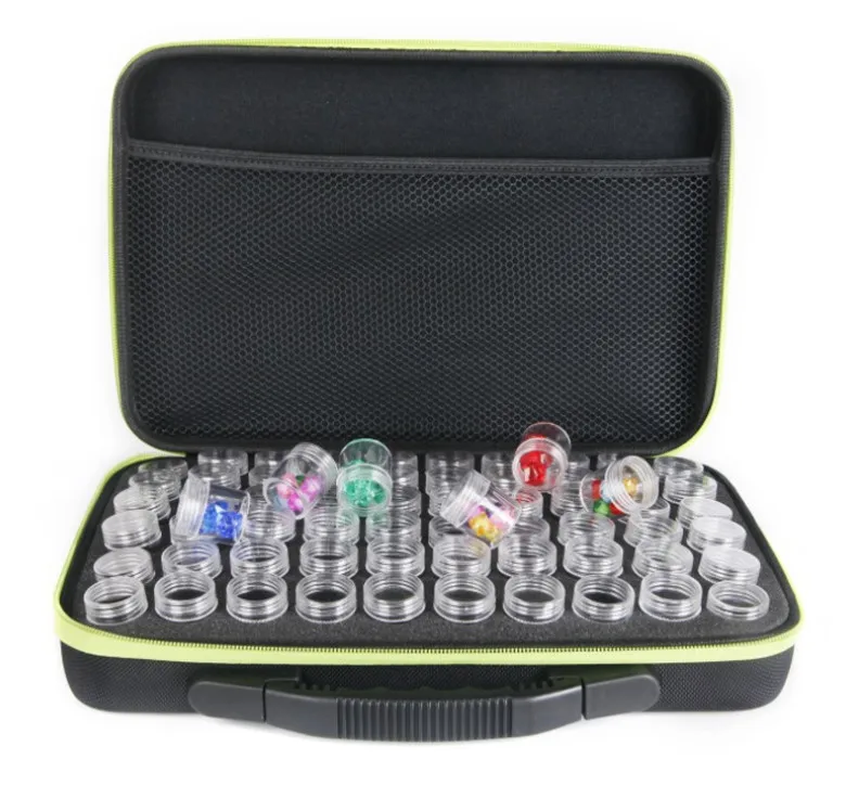 

60 Bottles Diamond Painting Cross Stitch Storage Box Beads Container Carry Case Diamond Embroidery Hand Bag Zipper Shockproof