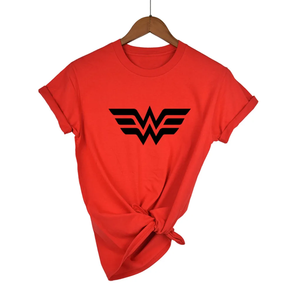 

High Quality Elastic Cotton Women T-shirt Anime Wonder Woman T Shirt Superhero Tee Femme Printed Harajuku Manga Tshirt