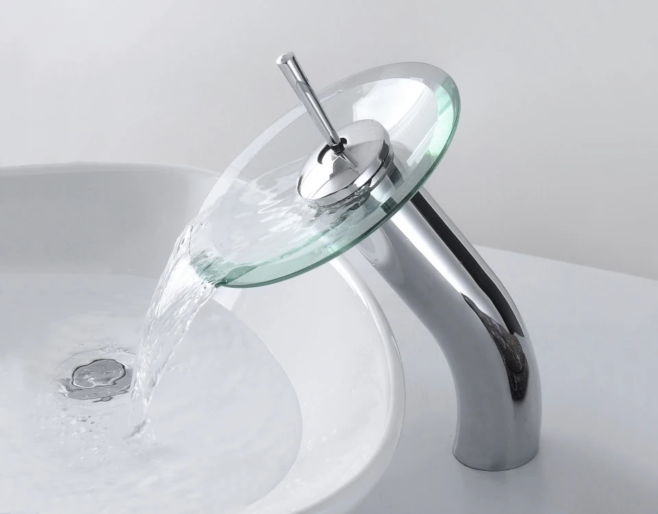 FRAP Brass circle waterfall Glass Bathroom Basin Mixer Tap Waterfall Faucet Sink Vessel Chrome Polished Finish F1055-3