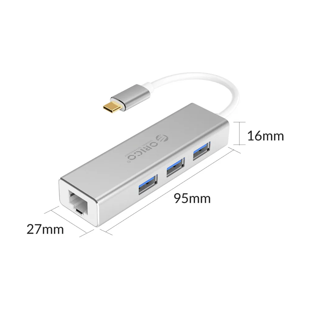 ORICO USB Ethernet type C USB3.0 к RJ45 концентратор для Macbook pro Алюминиевый сплав Ethernet адаптер Сетевая карта USB 1000 Мбит/с Lan