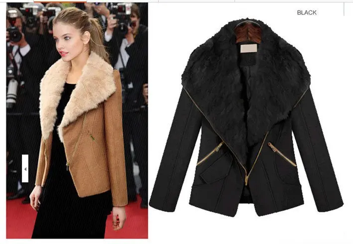 Hot sell women's Rabbit fur collar lapel woolen short coat S-L | Женская одежда