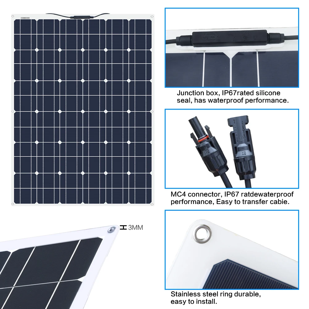 140W 18V Flexible Solar Panel Monocrystalline Silicon Cells Module Solar Charger For Car Home RV Yatch Boat Battery 12V charger