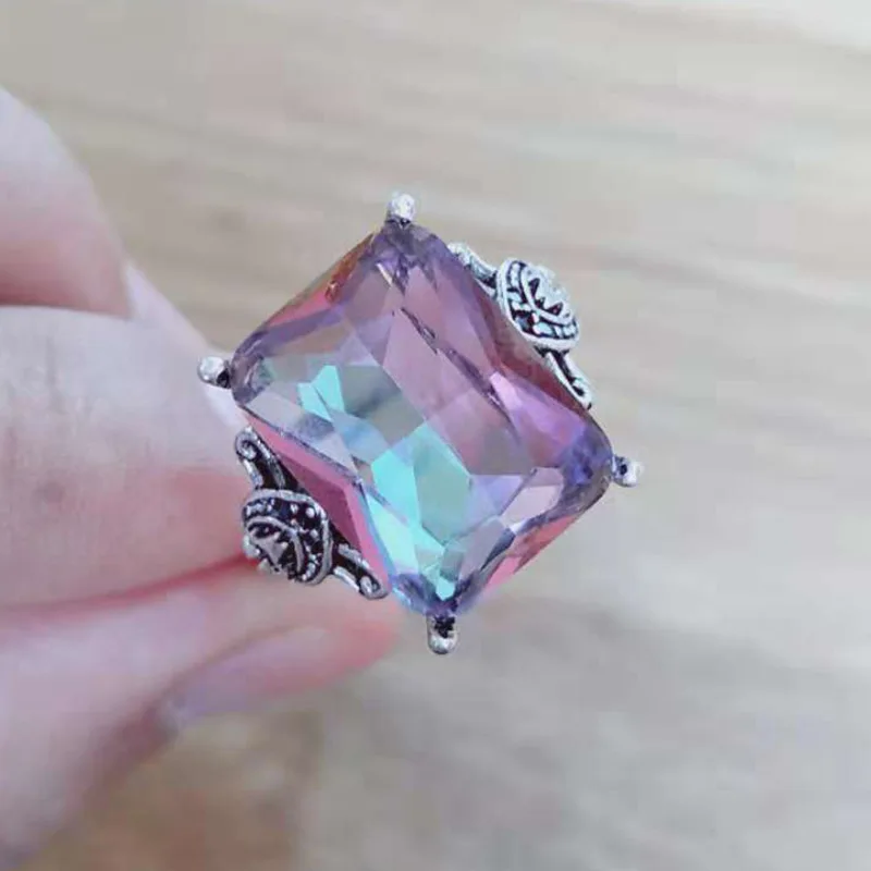 

Shine Multicolor Zircon Luxury Engagement Ring With Vintage White Silver Color Square Crystal Rings for Women Jewelry Gift mujer