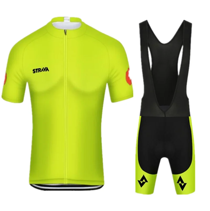 

2019 STRAVA Short Sleeve maillot Cycling Clothing Breathable Bike Riding Ropa Ciclismo Bicycle Jersey set Fluorescent yellow