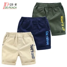 Де персик новые футболки с надписями для маленьких мальчиков летние шорты штаны из хлопка с эластичной резинкой на талии, одежда дети Рубашки домашние детская одежда размеры 100-140