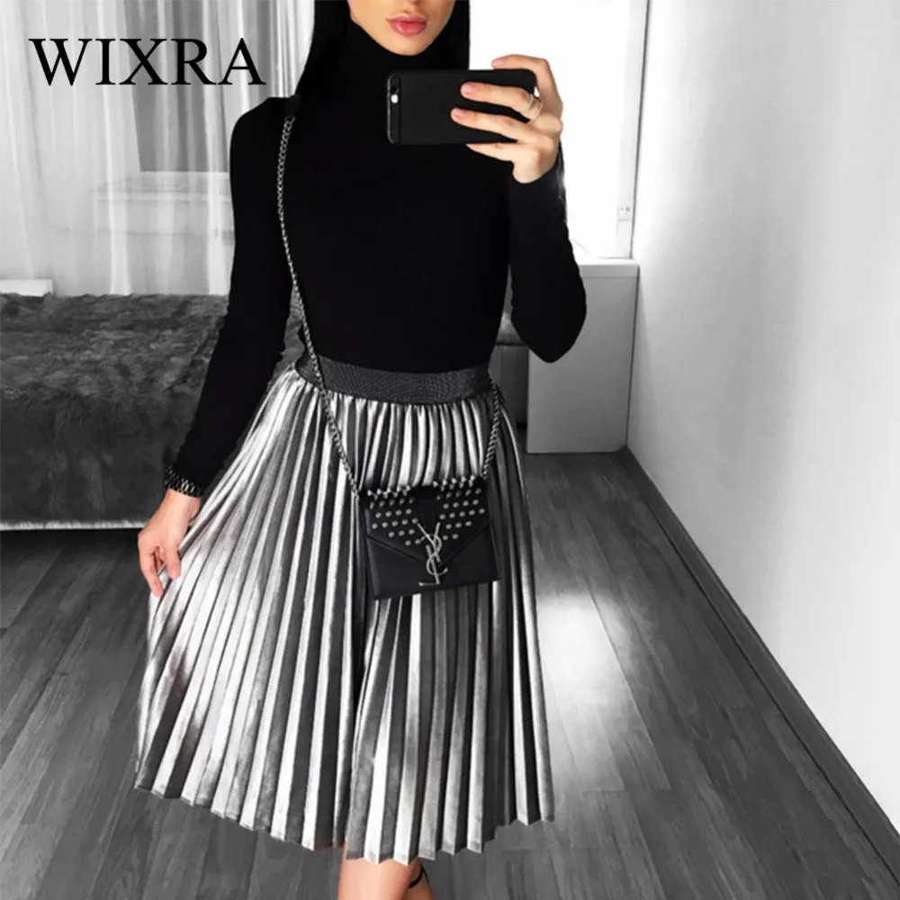Koop Wixra 2017 Nieuwe Herfst Winter Womens Fashion Fluwelen Plooirok Rijk Gorgeous Rokken Vrouwelijke Casual Elastische Taille Midi Rokken