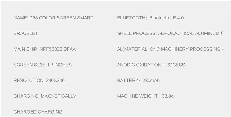 P68 умный браслет 1,3 дюймов цветной экран 230 мАч батарея непрерывный мониторинг сердечного ритма фитнес-трекер для Android IOS PK Q3
