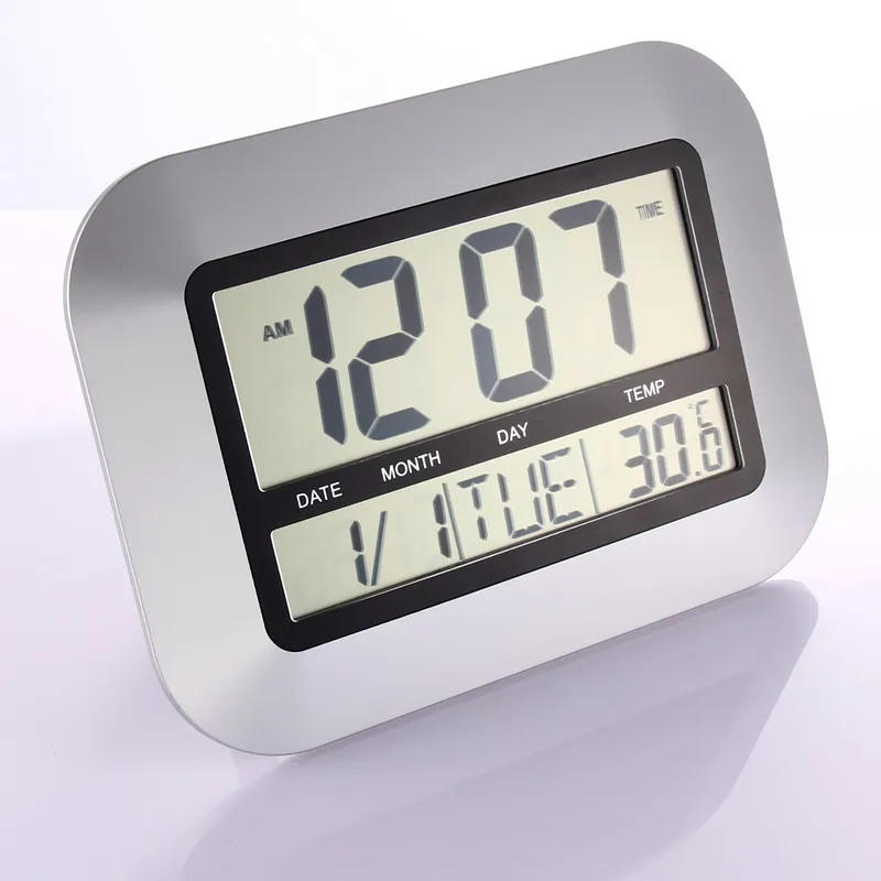 

High Quality LCD Digital Large Wall Clock + Indoor Temperature Meter Desk Kitchen Table Thermometer + Time Alarm with Snooze