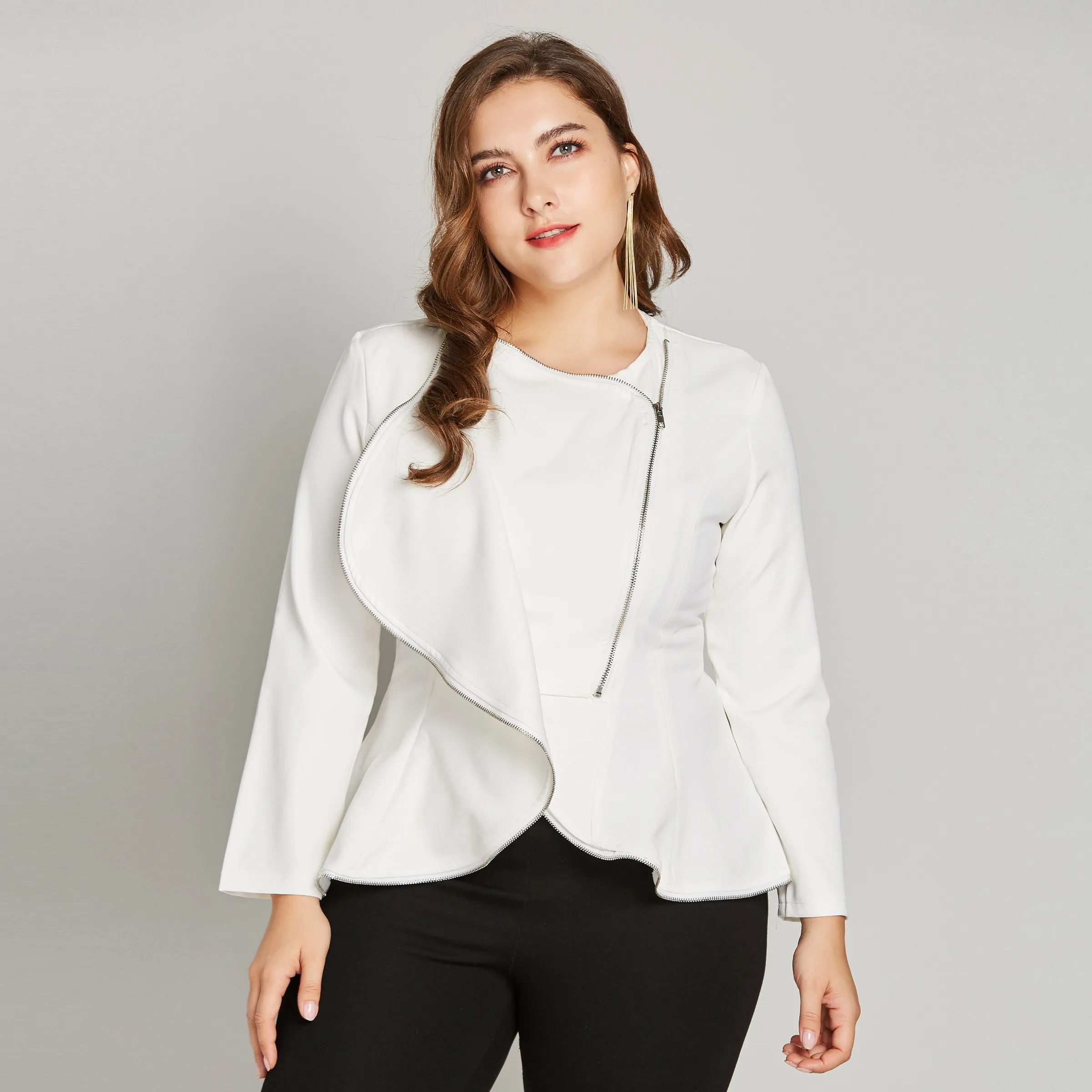 Buy Plusee Pure White Jacket Coat Autumn 2018 Large
