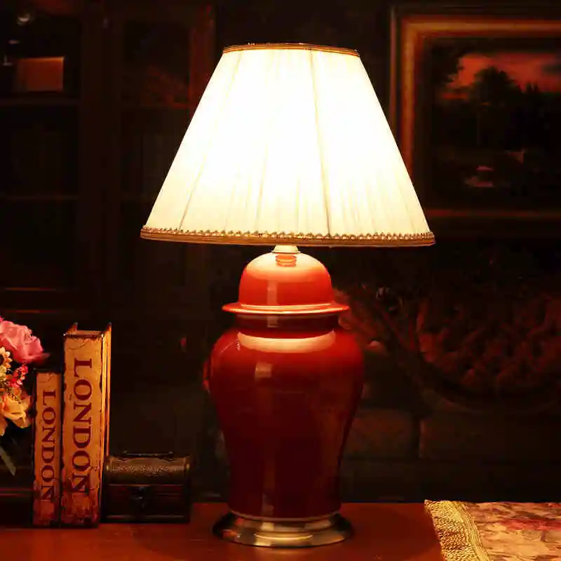 Red China Antique Living Room Vintage Table Lamp Porcelain Ceramic Table Lamp wedding decoration study table lamp (6)