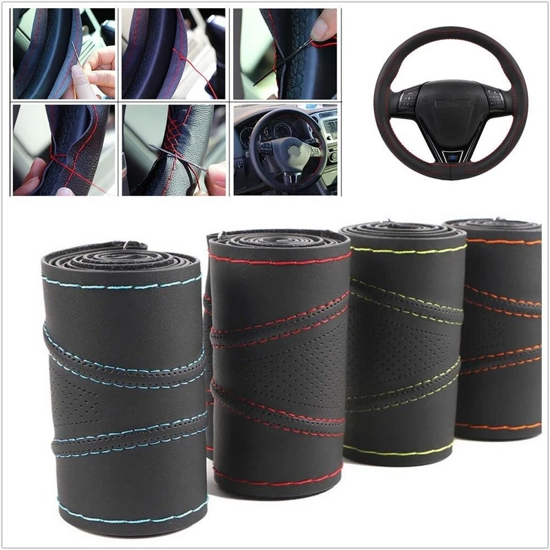 

38CM DIY Car Steering Wheel Cover 3D Non-slip Elastic Micro Fiber Leather Auto Steering Covers Steering Wheel 4 Colors