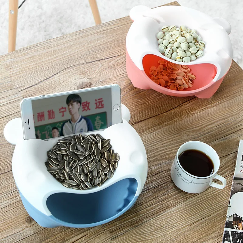 

Double Layer Fruit Containers Garbage Holder Plate Minch Bear Snack Box Lazy Melon Mobile Phone Stents Practical Food Creative