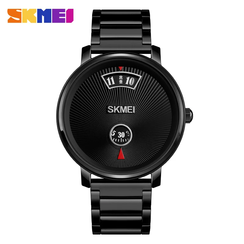 SKMEI деловые мужские кварцевые часы, простой стиль наручные часы водонепроницаемые из нержавеющей стали/кожи брендовые черные цвета 1490 мужские часы - Цвет: Black--Steel