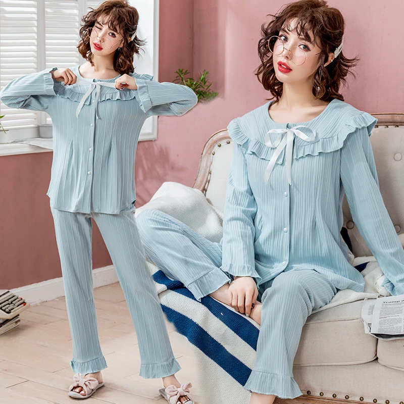 

Sweet Cotton Maternity Nursing Sleepwear Suit Breastfeeding Nightwear Clothes for Pregnant Women Lovely Pregnancy Pajamas Lounge