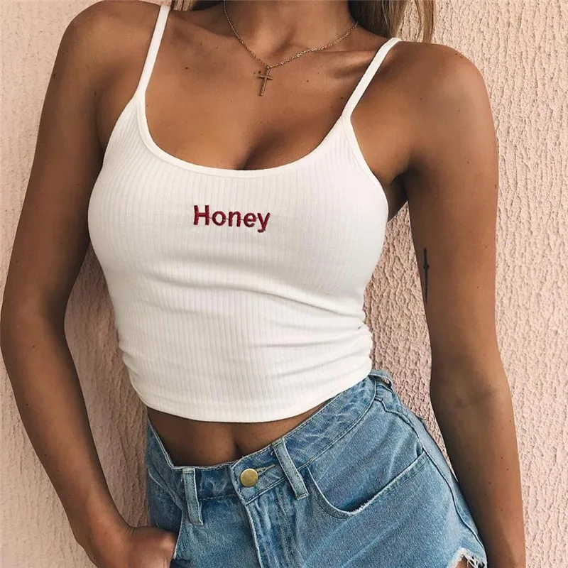 Meilleur Heyouthoney mode sexy camis sans manches lettre broderie Camisole Bralet Bustier Spaghetti sangle hauts courts gilet réservoirs
