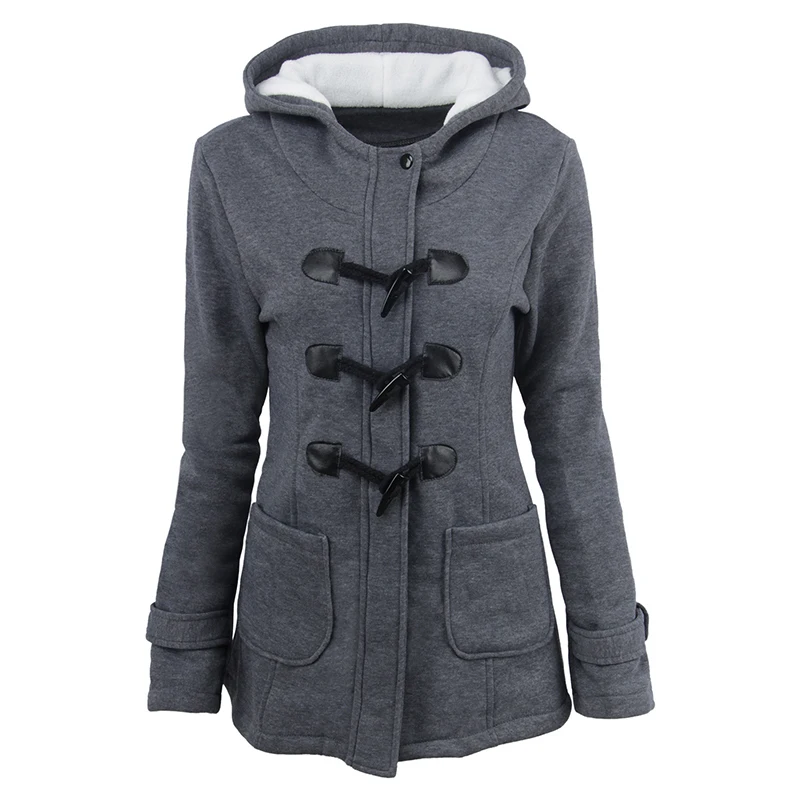 New Women Hooded Ox Horn Button Long Sleeve Coat Outwear Ladies Warm Jacket Tops