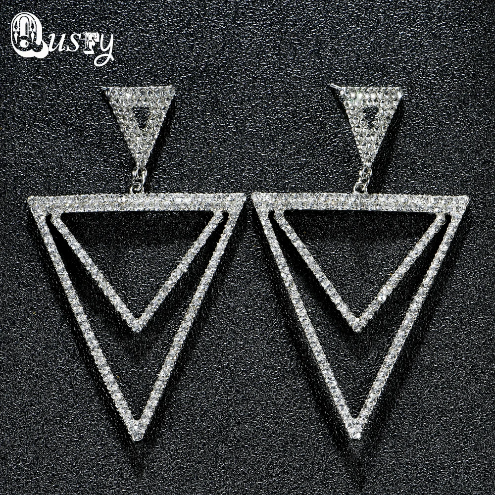 2017 Women's Fashion Earrings Chandelier Dangle Crystal Double Triangle Earring Silver Plated
