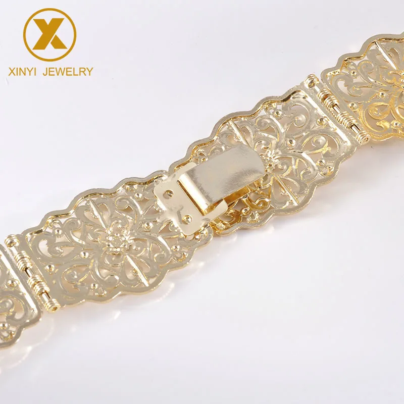 Г.-изысканный золотой ремень с бриллиантами в стиле Марокко с выдолбленным цветочным кристаллом и металлическим поясом