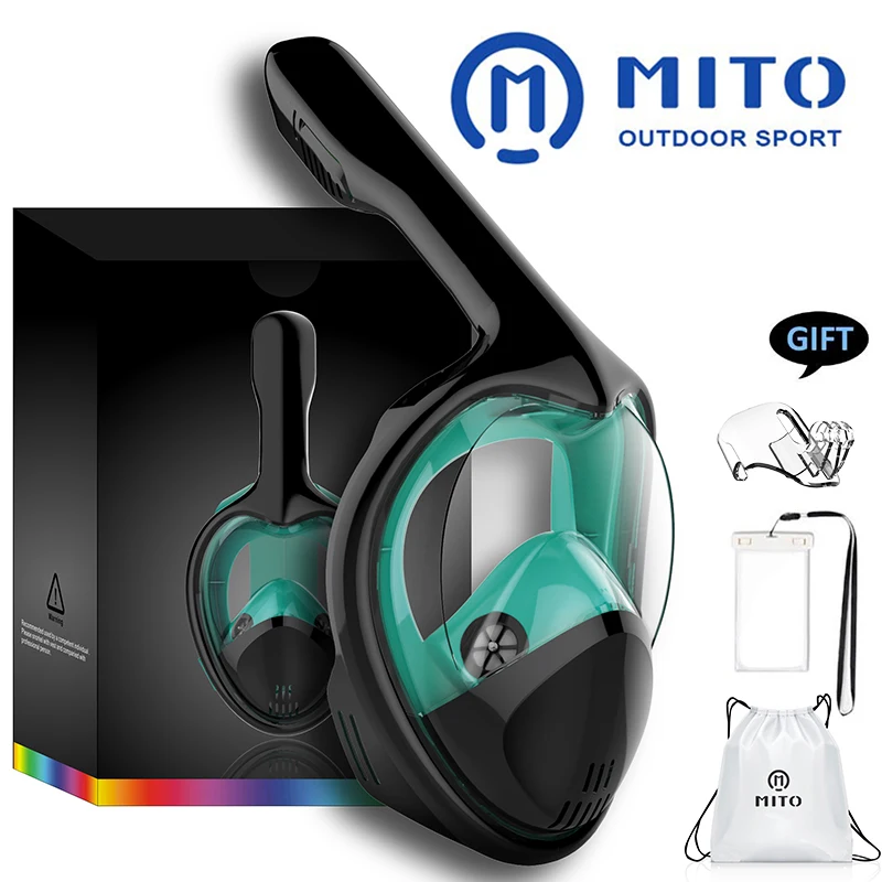 2019 كامل الوجه الغوص أقنعة رؤية بانورامية مكافحة الضباب مكافحة تسرب السباحة غص الغوص تحت الماء قناع الغطس GoPro متوافق