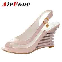 Airfour Wedges Heel font b Sandals b font Buckle Style Open Toe font b Shoes b