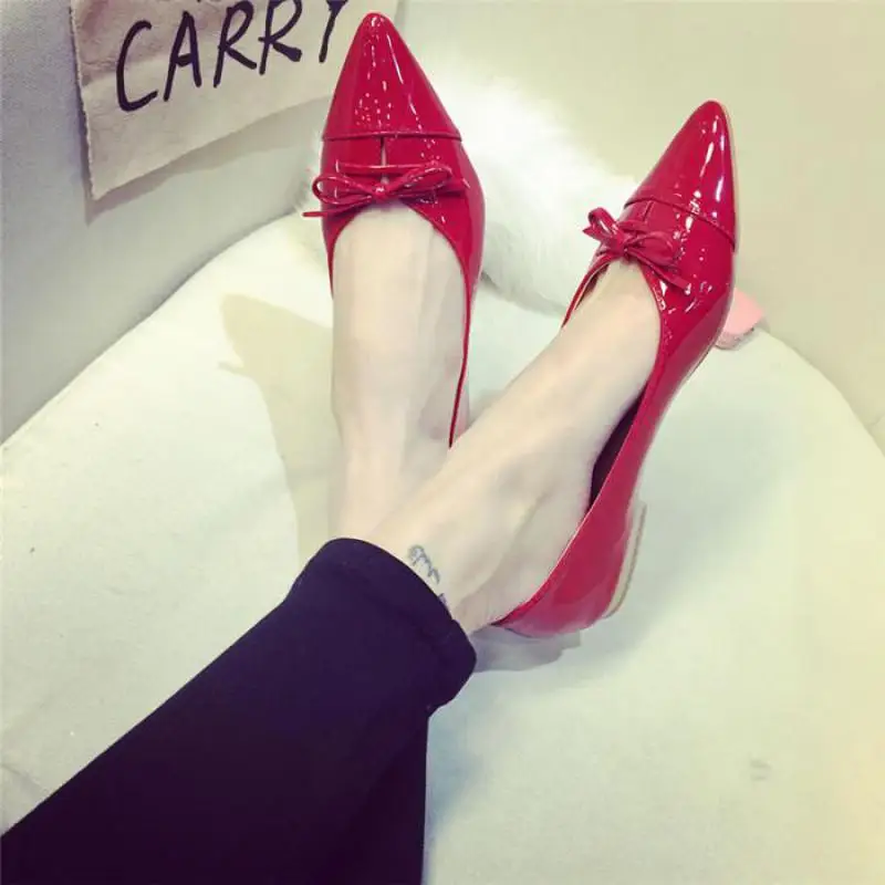 

Red Black Vintage Footwear Woman Zapatos Mujer Patent Leather Ladies Shoes Elegant Bowknot Wedding Shoes Woman sapato feminino