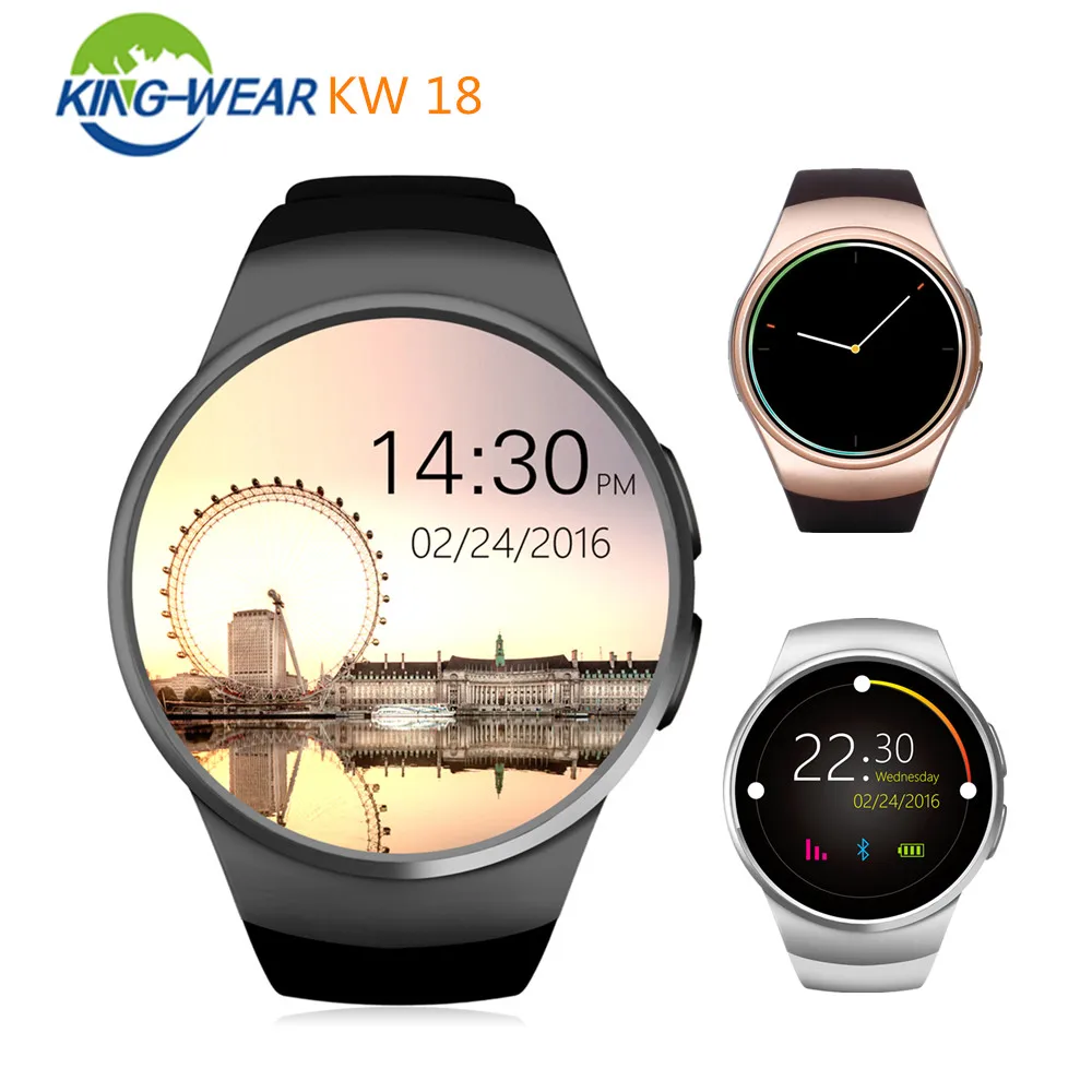 

KingWear KW18 Smartwatch Phone MTK2502 1.3 Inch IPS Screen Pedometer Heart Rate Monitor Bluetooth 4.0 Smartwatch for Android IOS