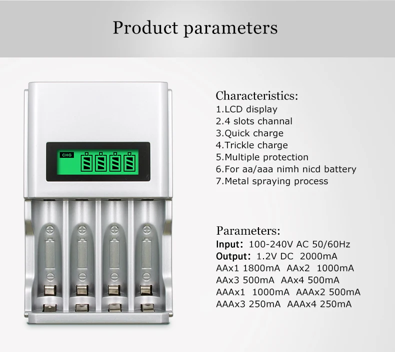 Зарядка батареи, 4 слота, ЖК-дисплей, умное Быстрое интеллектуальное зарядное устройство для аккумуляторов AA/AAA