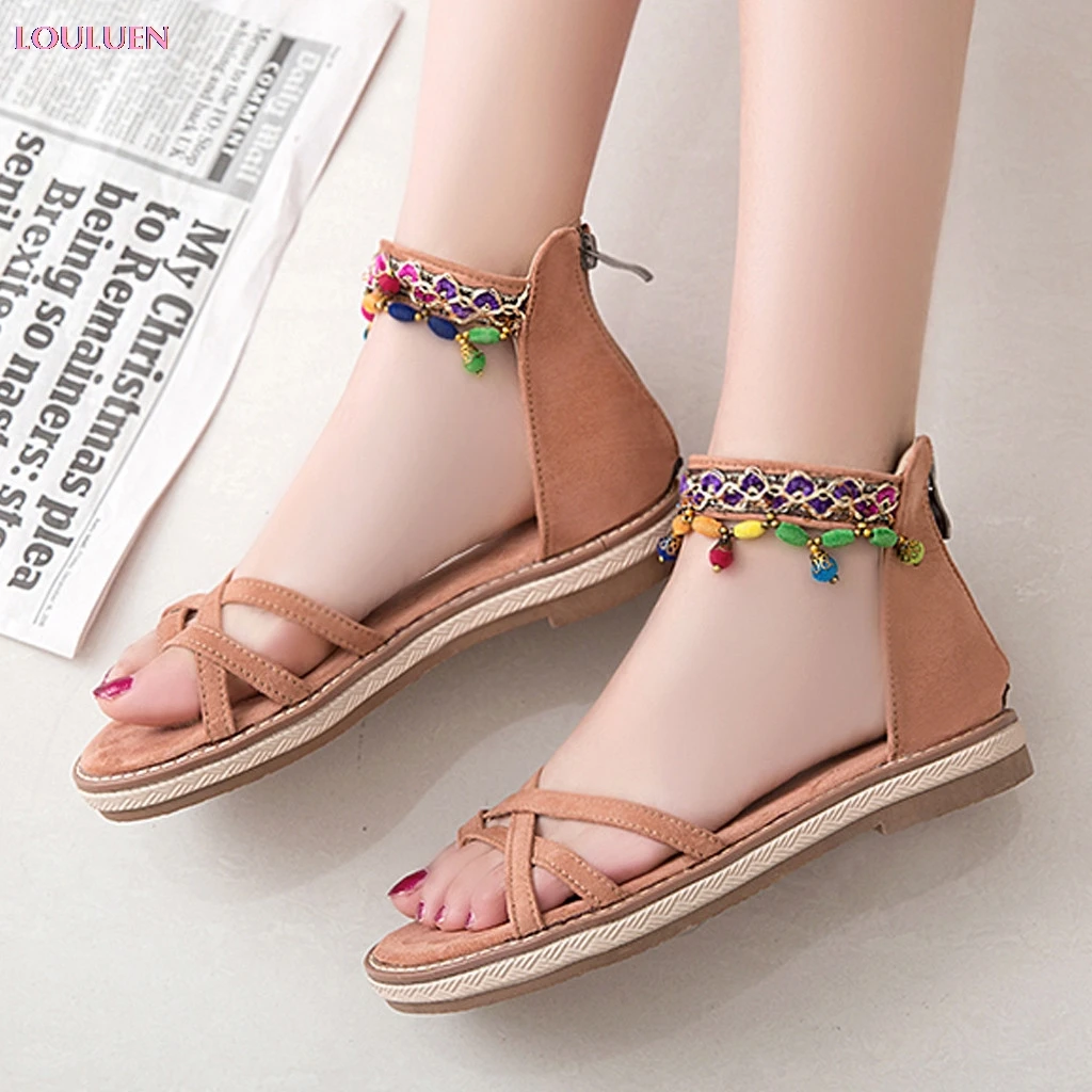 

2019 Sandals Women Summer Clip-Toe Fashion Low Heel Sandals Back Zipper Beach Roman Character Shoes Plus Size 35- 43 Drop #0501