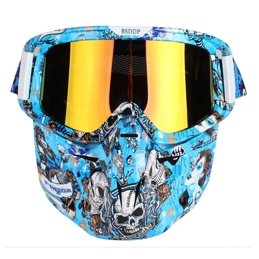 Винтажные мотоциклетные очки, очки для мотошлема, Ретро Съемная модульная маска, фильтр для рта, очки для мотокросса, мотоциклетные очки
