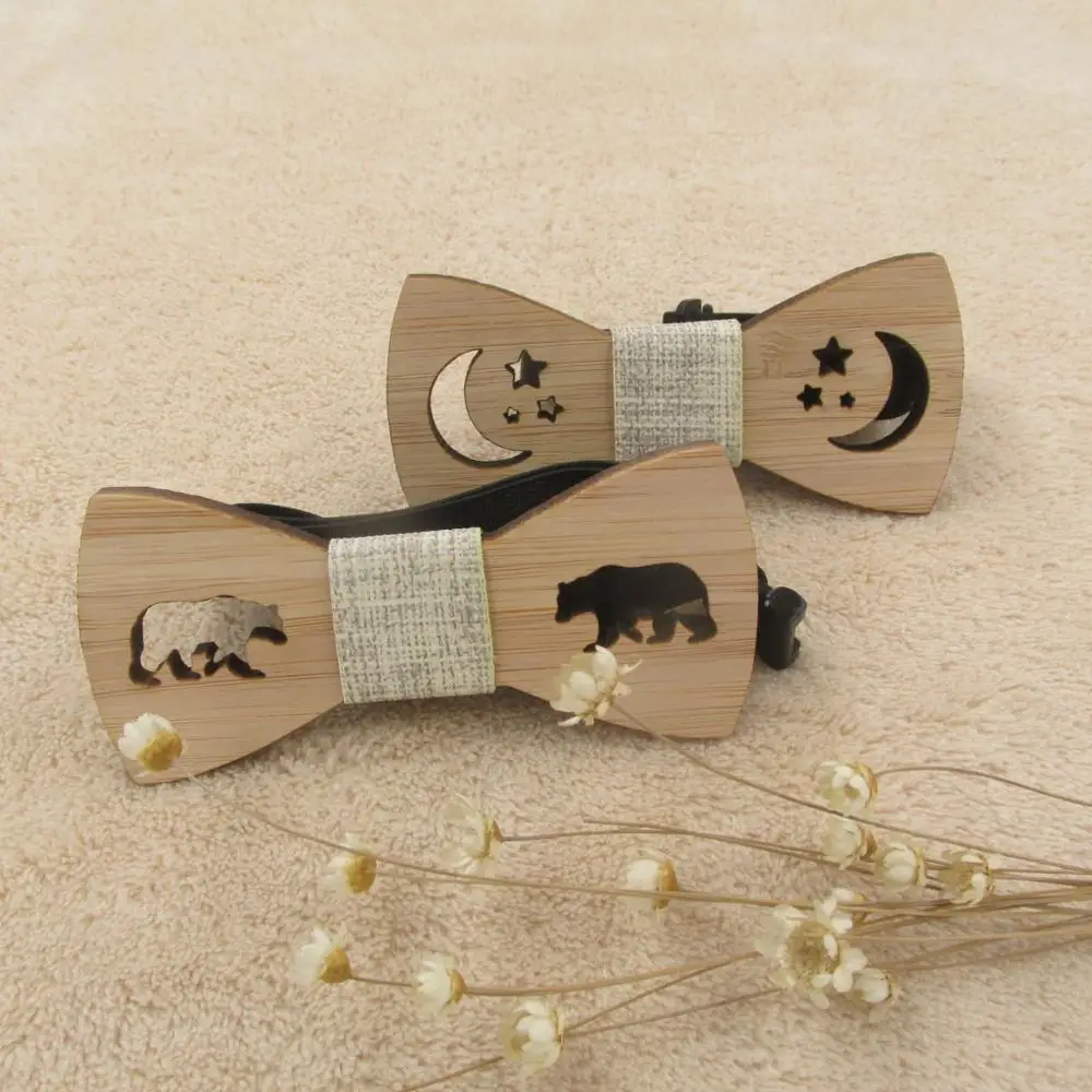Children Kids Boys Bow Tie Bamboo Wooden Ties Tied Clip Child Neck Bow Ties for Bow Tie Clip on Tie