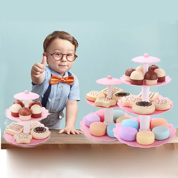 

Children Playhouse Toys Simulated Kitchen Toy Mini Cake Biscuit Donut Dessert Tower Set Kitchenware Cake Stand For Kids Plying