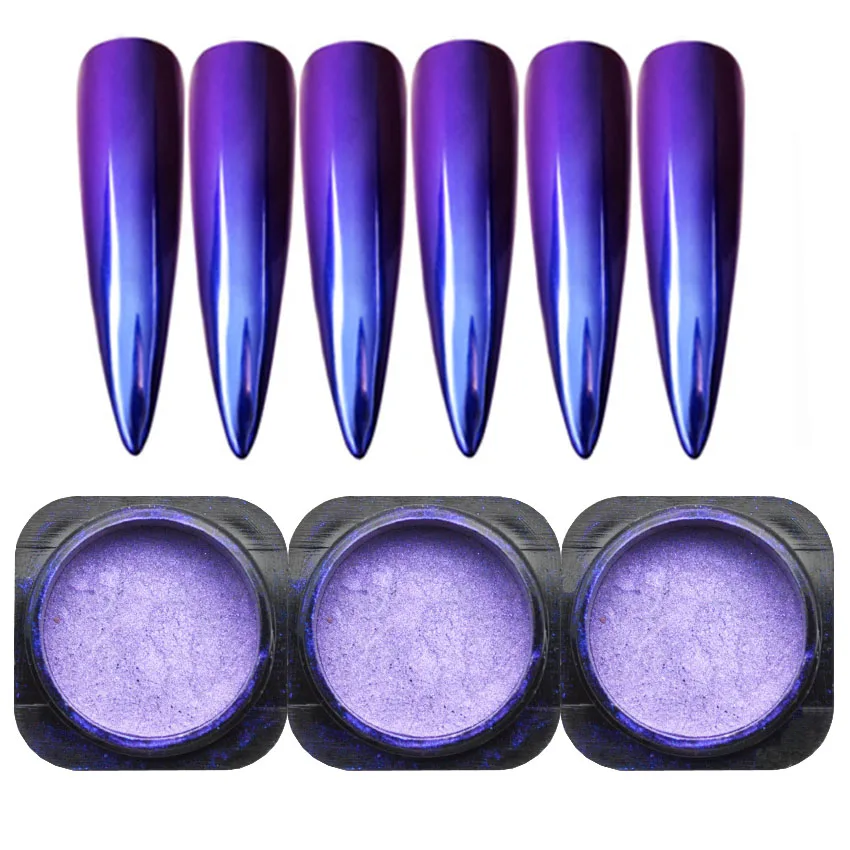 1 коробка, фиолетовый жемчуг русалки, пигмент для ногтей, Порошковые блестки, зеркальный эффект, дизайн ногтей, хромированная пудра, украшение для ногтей SF3015