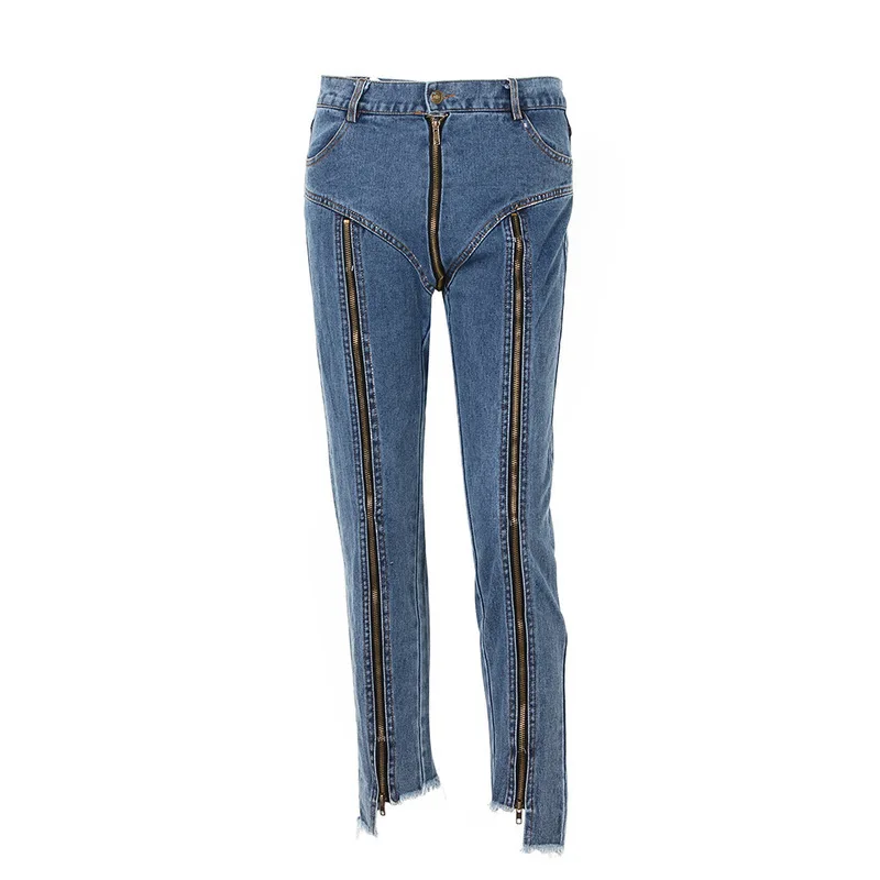 2019 Korean Version of The New Multi-zipper Design Irregular Nine Points Pencil Pants Sexy High-waisted Jeans Women Trousers 2019 Korean Version of The New Multi-zipper Design Irregular Nine Points Pencil Pants Sexy High-waisted Jeans Women Trousers